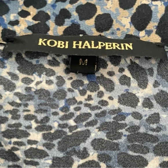 Kobi Halperin Women’s Blouse Size Medium Blue Brown Tan Silk Long Sleeve Silk - Picture 2 of 6